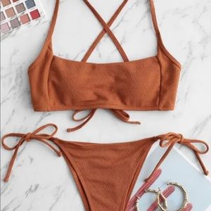 Square Textured Tie Side Bikini Swimsuit